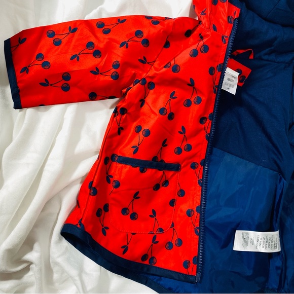 Simple Joys by Carter's Girls' Navy Red Cherry Raincoat Size 6/9 Month EUC Lined - Picture 7 of 9